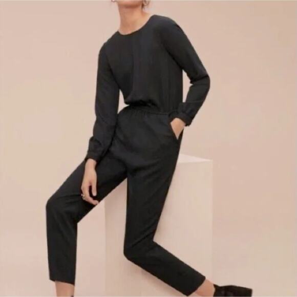 Aritzia Wilfred Dessin Long Sleeve Jumpsuit Tapered Leg Black Womens Size XXS - Picture 1 of 14